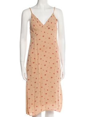 Reformation Peach Slip Dress with Red Floral Print